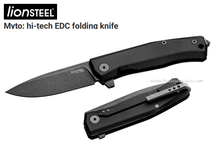 Lion Steel MT01A BB Myto Flipper Framelock Knife, M390 SW, Aluminum Black